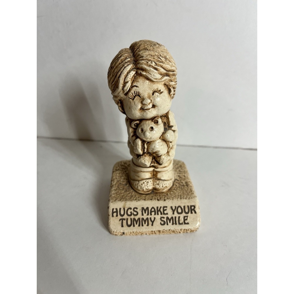 Vintage Paula‎ Figurine "Hugs Make Your Tummy Smile" 1983  - Girl And Teddy Bear